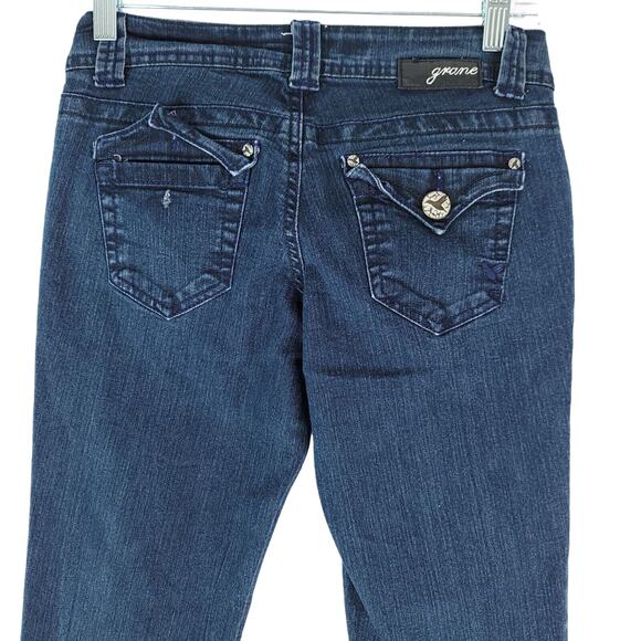 Grane Jeans Womens 1 (27x30.5) Blue Darcy Super Low Rise Skinny Dark Wash Y2K - Picture 4 of 9